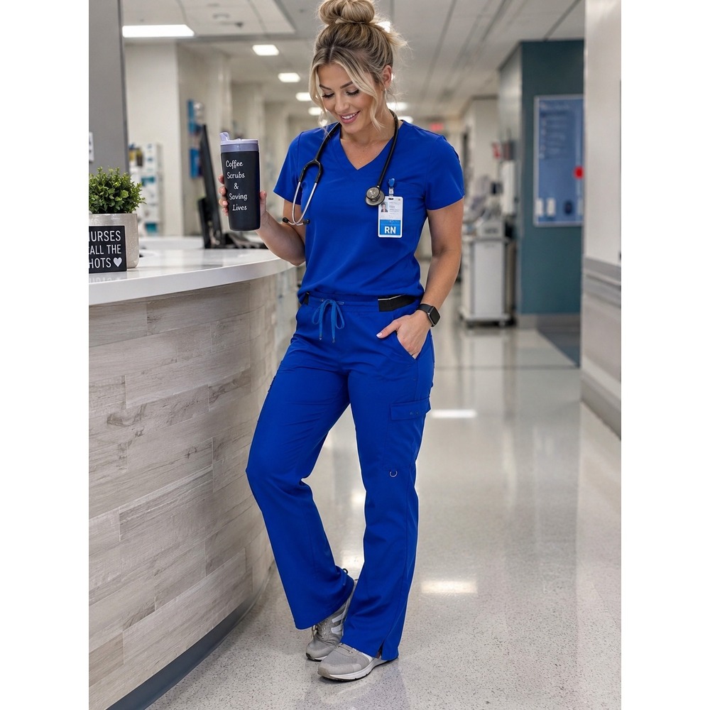 Grey's Anatomy Barco Scrub Pants XL New Royal Blue Cargo Spandex Stretch NWT